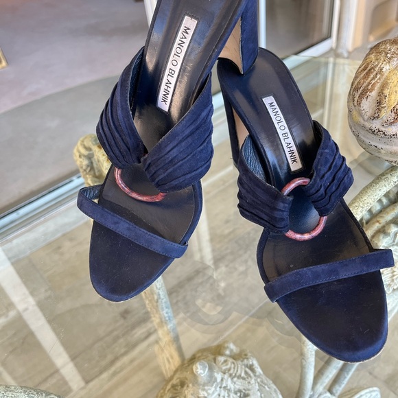 MANOLO BLAHNIK navy BLUE SUEDE SHOES heels size 10 - Picture 7 of 7